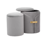TUYOHW Ensemble de 2 poufs gigognes modernes avec rangement, tabourets de coiffeuse rembourrés en velours avec accent métallique doré, repose-pieds pour salon, entrée.