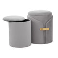 TUYOHW Ensemble de 2 poufs gigognes modernes avec rangement, tabourets de coiffeuse rembourrés en velours avec accent métallique doré, repose-pieds pour salon, entrée.