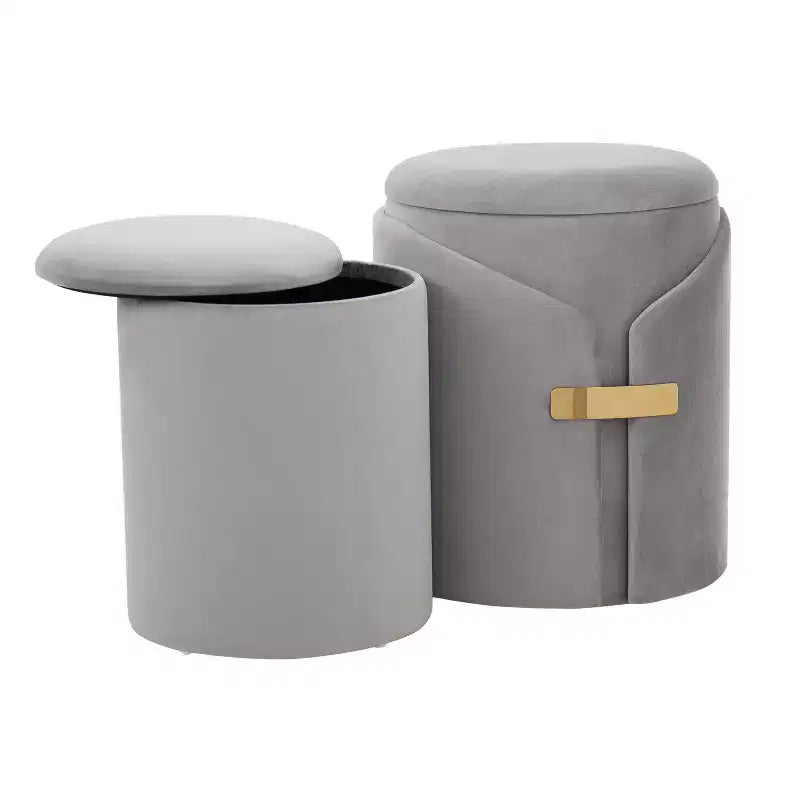 TUYOHW Ensemble de 2 poufs gigognes modernes avec rangement, tabourets de coiffeuse rembourrés en velours avec accent métallique doré, repose-pieds pour salon, entrée.