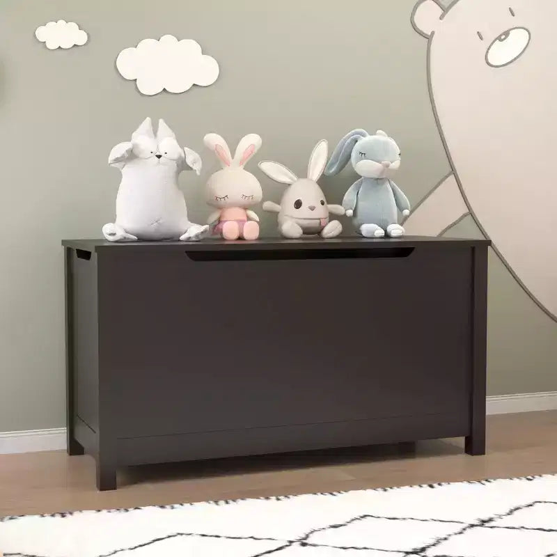 Coffre à jouets en bois pour enfants avec couvercle à charnière sécurisé, pour les 2 ans et plus (café)