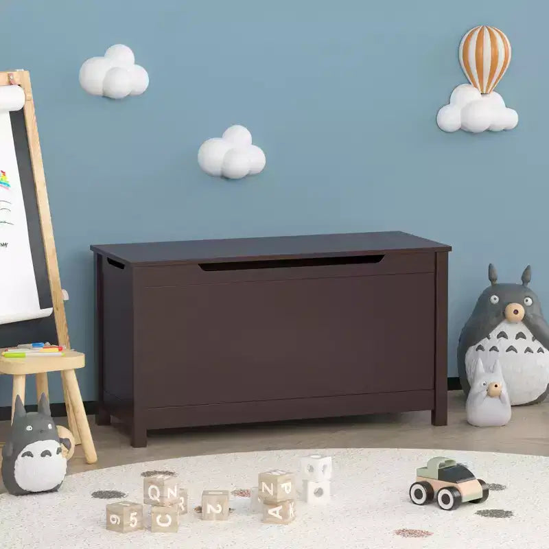 Coffre à jouets en bois pour enfants avec couvercle à charnière sécurisé, pour les 2 ans et plus (café)