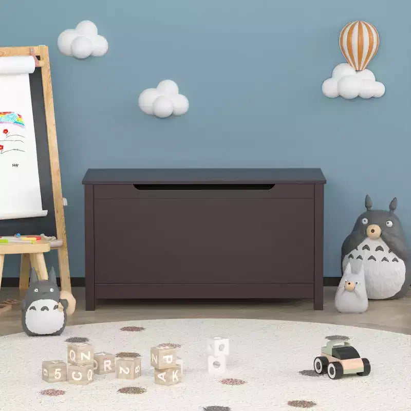 Coffre à jouets en bois pour enfants avec couvercle à charnière sécurisé, pour les 2 ans et plus (café)