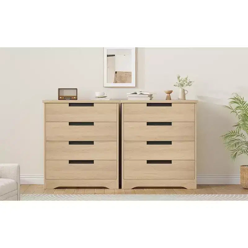 Commode à 4 tiroirs pour chambre à coucher, commode naturelle avec poignées encastrées, organisateur de commode en bois pour salon, chambre d'enfant, entrée