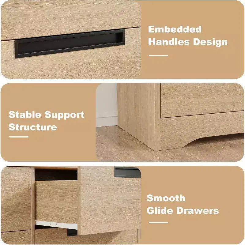 Commode à 4 tiroirs pour chambre à coucher, commode naturelle avec poignées encastrées, organisateur de commode en bois pour salon, chambre d'enfant, entrée