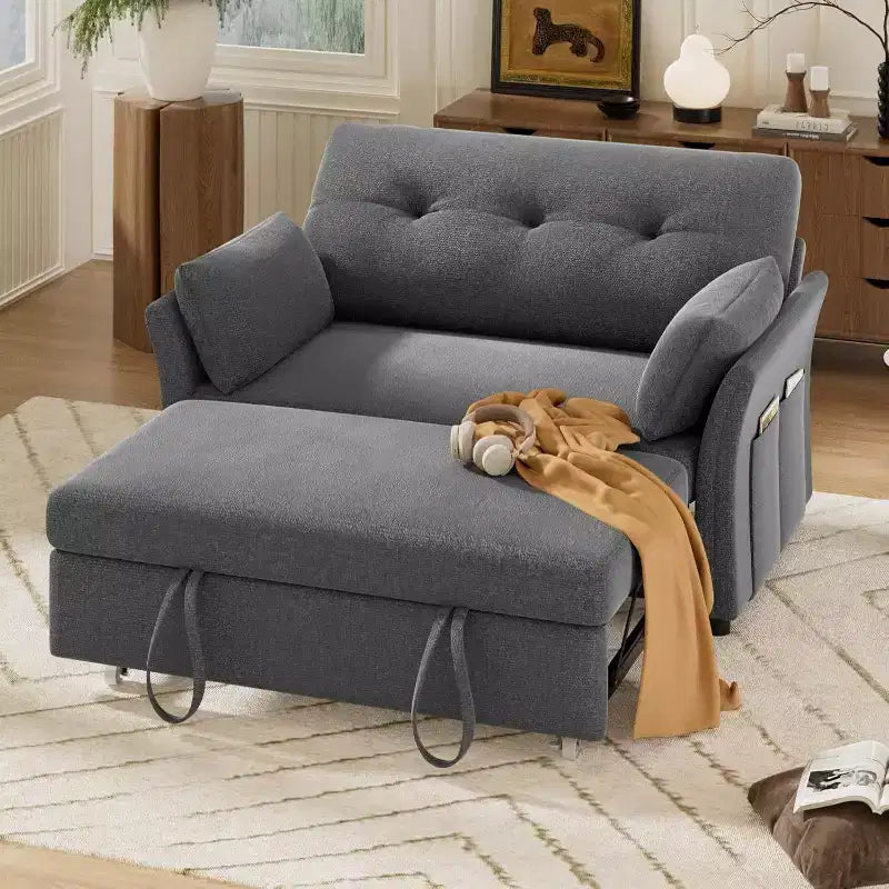 Canapé convertible Dyonery avec lit gigogne, canapé-lit convertible 3-en-1 en chenille, dossier inclinable et pochette latérale, assemblage sans outils