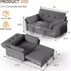 Canapé convertible Dyonery avec lit gigogne, canapé-lit convertible 3-en-1 en chenille, dossier inclinable et pochette latérale, assemblage sans outils