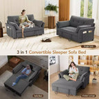 Canapé convertible Dyonery avec lit gigogne, canapé-lit convertible 3-en-1 en chenille, dossier inclinable et pochette latérale, assemblage sans outils