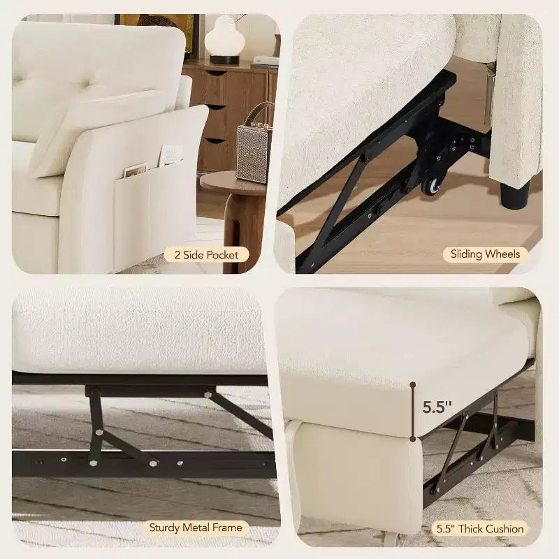 Canapé convertible Dyonery avec lit gigogne, canapé-lit convertible 3-en-1 en chenille, dossier inclinable et pochette latérale, assemblage sans outils