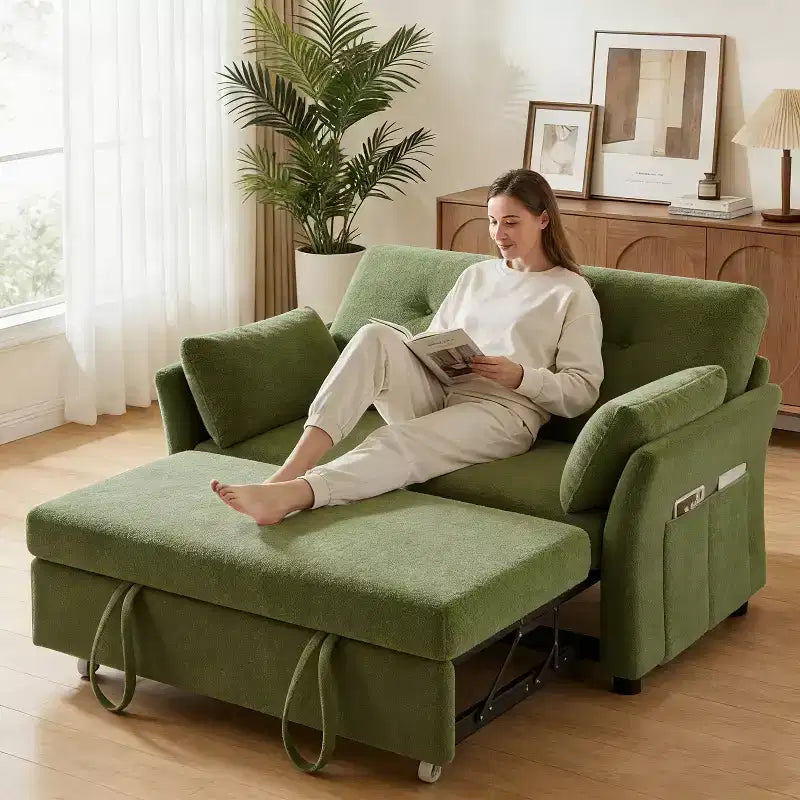 Canapé convertible Dyonery avec lit gigogne, canapé-lit convertible 3-en-1 en chenille, dossier inclinable et pochette latérale, assemblage sans outils