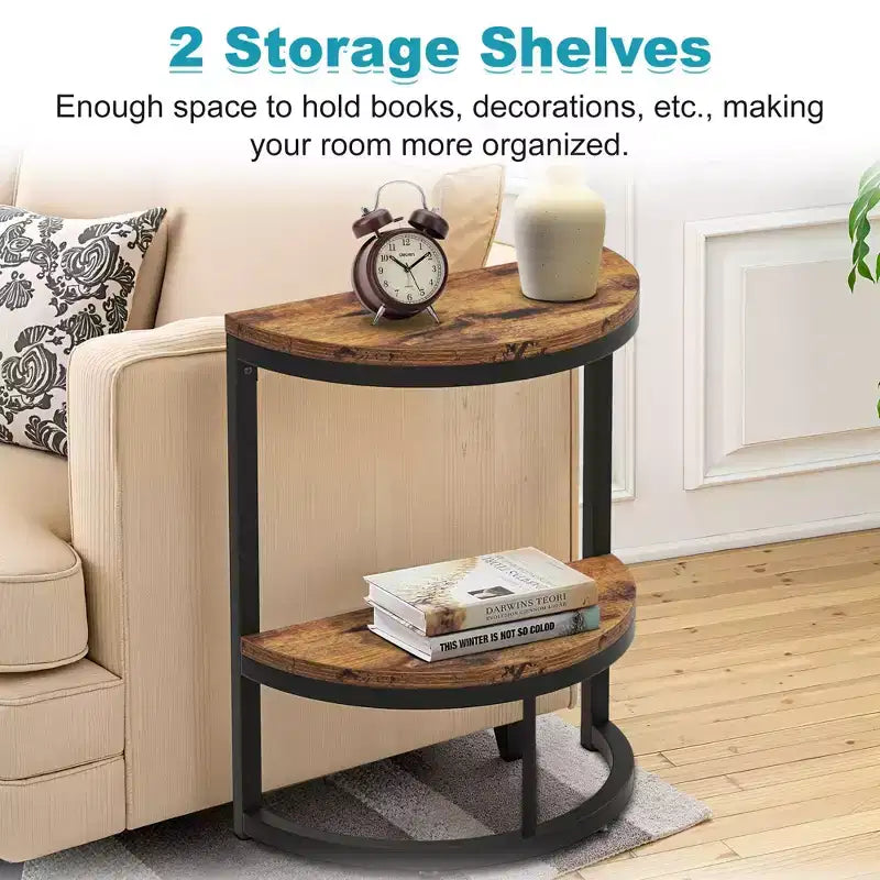 TUYOHW Table d'appoint demi-lune, petite table d'appoint minimaliste pour canapé et chevet, hauteur 60 cm, marron+noir