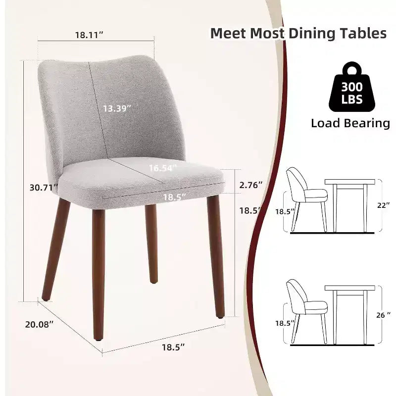 Lot de 6 chaises de salle à manger modernes à dossier ailé - Rembourrées, coussins épais, pieds en bois, pieds réglables - Cuisine Salle à manger, Lin ou cuir PU, Gris