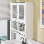 Meuble haut de salle de bain VECELO avec éclairage à détecteur, armoire à pharmacie murale avec étagères de rangement et porte-serviettes pour salle de bain ou buanderie, blanc