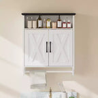 Meuble haut de salle de bain VECELO avec éclairage à détecteur, armoire à pharmacie murale avec étagères de rangement et porte-serviettes pour salle de bain ou buanderie, blanc