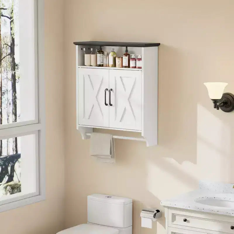 Meuble haut de salle de bain VECELO avec éclairage à détecteur, armoire à pharmacie murale avec étagères de rangement et porte-serviettes pour salle de bain ou buanderie, blanc
