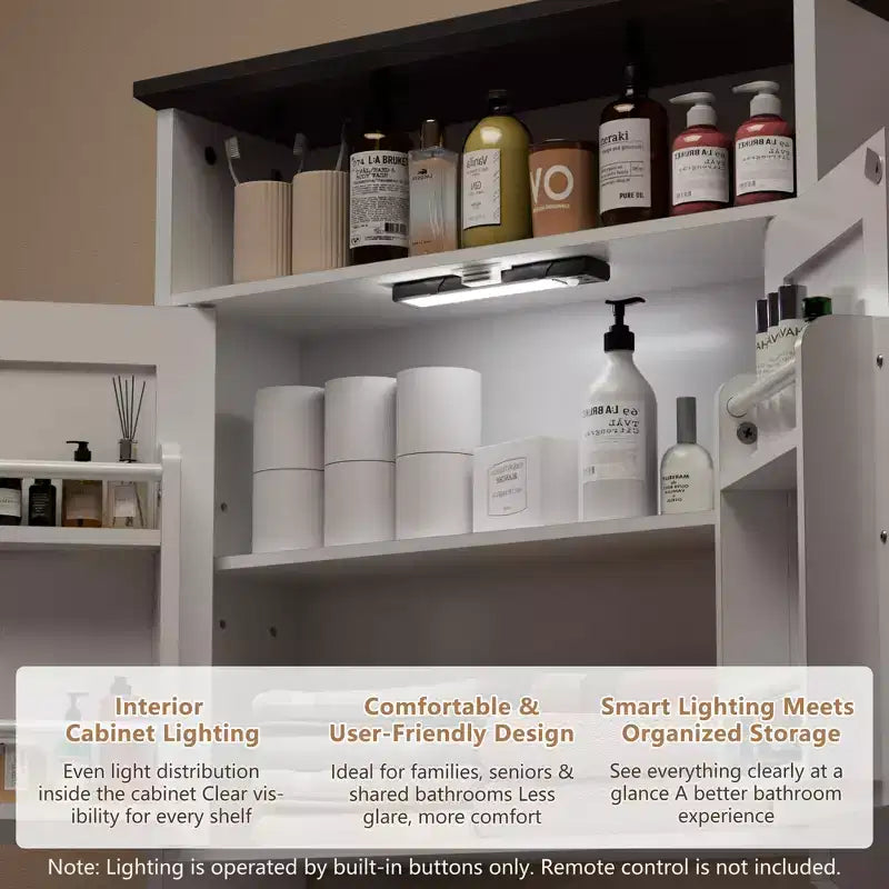 Meuble haut de salle de bain VECELO avec éclairage à détecteur, armoire à pharmacie murale avec étagères de rangement et porte-serviettes pour salle de bain ou buanderie, blanc