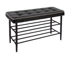 Banc porte-chaussures, banc de rangement de style Mid-Century Modern pour entrée, en cuir ciré avec détails de coutures, capacité de charge de 136 kg, finition noir ciré