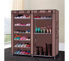 Meuble à chaussures combiné, style 9 grilles, double rangée, café