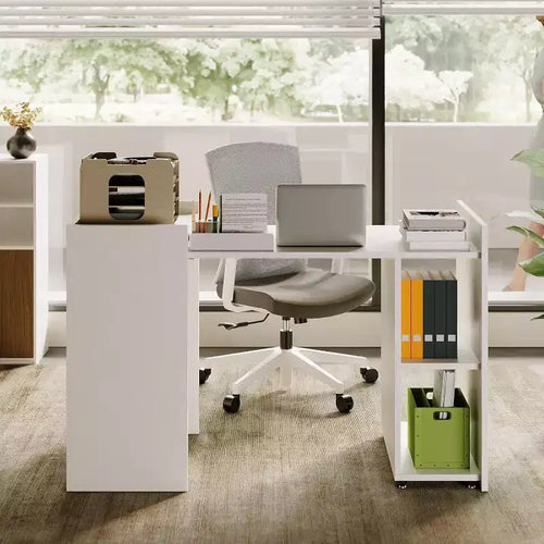 Acekool 50 Folding Computer Desk with Bookshelf and Wheels, Home Office Writing Table with Storage for Bedroom or Study