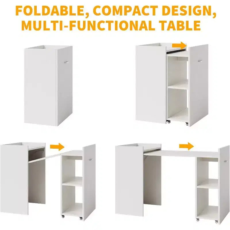 Acekool Bureau informatique pliant 50 avec étagère et roulettes, Table d'écriture de bureau à domicile avec rangement pour chambre ou bureau d'étude