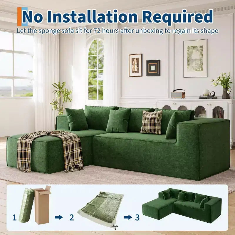 106.7Canapé sectionnel, Canapés modulables Cloud avec méridienne, Canapés sectionnels en polyester en forme de L, Canapé moderne rembourré avec assise profonde