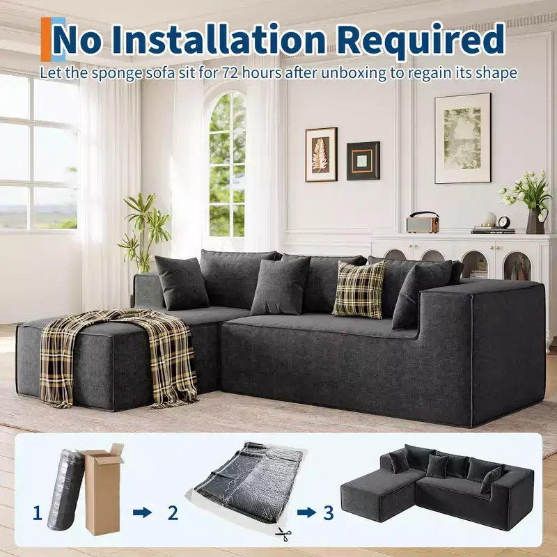 106.7Canapé sectionnel, Canapés modulables Cloud avec méridienne, Canapés sectionnels en polyester en forme de L, Canapé moderne rembourré avec assise profonde