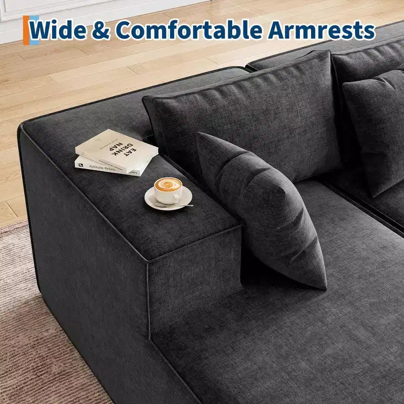 106.7Canapé sectionnel, Canapés modulables Cloud avec méridienne, Canapés sectionnels en polyester en forme de L, Canapé moderne rembourré avec assise profonde