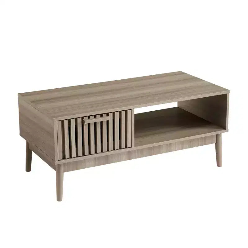 Table basse, table centrale de 100 cm avec tiroir de rangement, étagère ouverte, table basse rectangulaire avec pieds en bois pour salon, assemblage facile