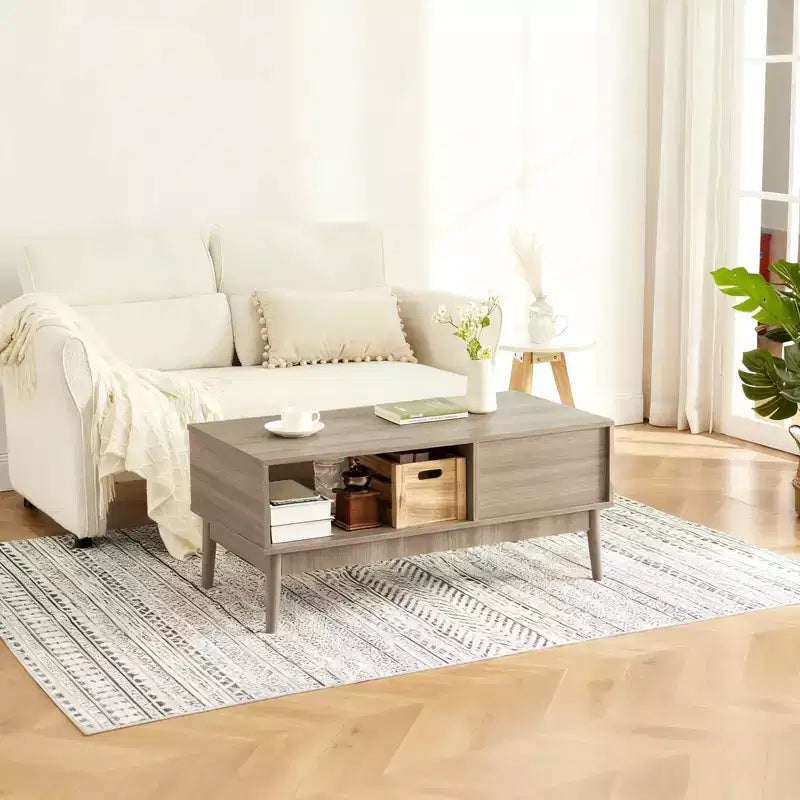 Table basse, table centrale de 100 cm avec tiroir de rangement, étagère ouverte, table basse rectangulaire avec pieds en bois pour salon, assemblage facile
