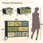 Commode large à 8 tiroirs, en tissu, plateau en bois rustique, cadre en métal industriel, grande unité de rangement, chambre à coucher, salon, placard