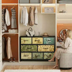 Commode large à 8 tiroirs, en tissu, plateau en bois rustique, cadre en métal industriel, grande unité de rangement, chambre à coucher, salon, placard