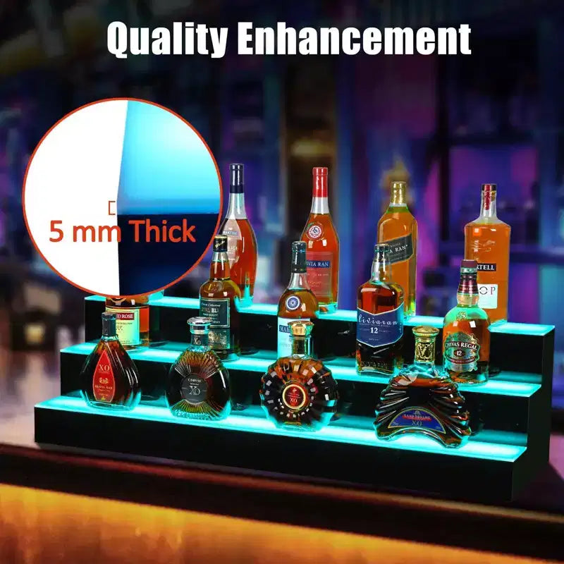 Étagère de présentation de bouteilles de liqueur à 3 niveaux et 48 pouces avec éclairage LED, 16 couleurs, 4 modes, télécommande et contrôle par application, étagère de bar murale en acrylique pour la maison/la cuisine