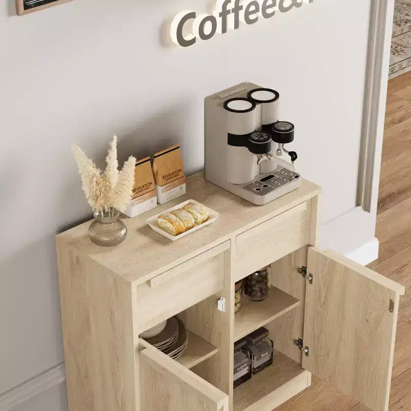 Buffet de cuisine avec 4 tiroirs, grand meuble à café de 158,5 cm avec rangement, buffet de rangement moderne pour cuisine, salle à manger, salon