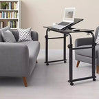 Table de lit d'hôpital réglable sur roulettes avec plateau inclinable, compatible avec les ordinateurs portables et les repas au lit, bureau roulant à hauteur et longueur réglables pour un usage domestique et médical