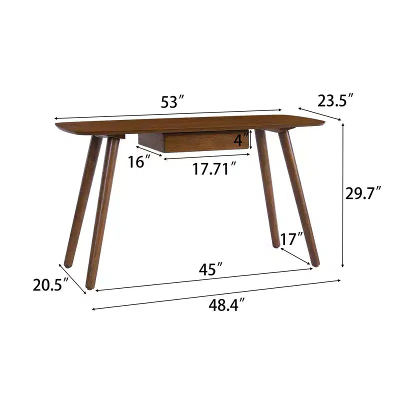 TUYOHW 53 Bureau d'ordinateur en bois, bureau d'ordinateur moderne avec 1 tiroir, 4 pieds en bois, bureau d'écriture pour chambre, bureau, bureau, noyer