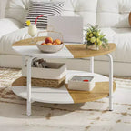 Costway Table basse ronde à 2 niveaux avec étagère de rangement et cadre en métal pour salon/appartement, blanc et marron