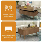 Table basse rectangulaire moderne 3 en 1 en bois cannelé GDFStudio Yuchen avec plateau relevable et rangement dissimulé