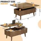 Table basse rectangulaire moderne 3 en 1 en bois cannelé GDFStudio Yuchen avec plateau relevable et rangement dissimulé