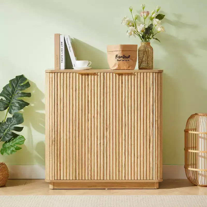 JVNOXK Buffet 80 cm avec espace de rangement Étagères réglables et design à vagues incurvées Convient aux chambres à coucher et aux salons Finition chêne
