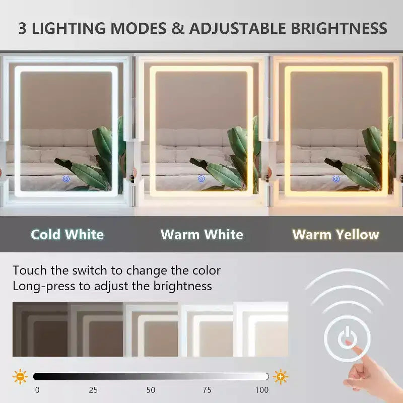 BALHAM TRADE – Coiffeuse avec miroir et ensemble avec armoires et tiroirs RGB 3 modes d'éclairage LED