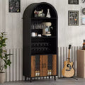 Bar Cabinet 71, Farmhouse Arched Display, Black Arched Cabinet & Coffee Bar, Whiskey Stand with Wine & Glass Rack for Living/Dining Room