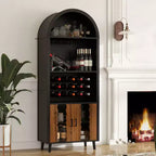 Meuble de Bar 71, Vitrine Arc de Ferme, Meuble Arc Noir et Bar à Café, Support à Whisky avec Porte-Bouteilles et Porte-Verres pour Salon/Salle à Manger