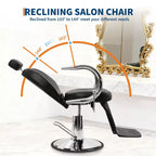 Fauteuil de Salon Noir pour Coiffeur, Fauteuil Inclinable Pivotant à 360° avec Appuie-tête Réglable, Chaise de Barbier pour Salon de Beauté & Tatoueurs