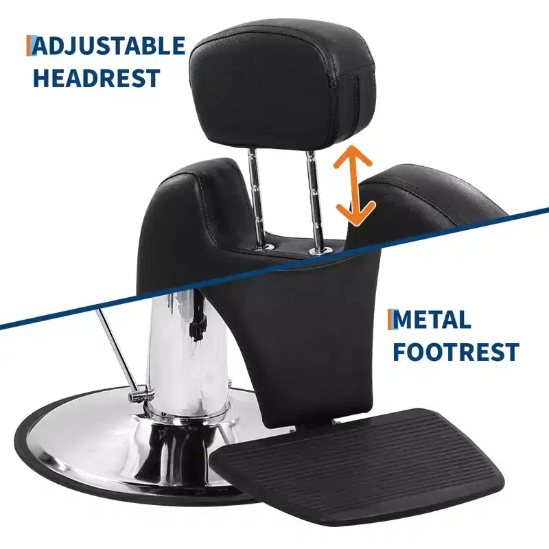 Fauteuil de Salon Noir pour Coiffeur, Fauteuil Inclinable Pivotant à 360° avec Appuie-tête Réglable, Chaise de Barbier pour Salon de Beauté & Tatoueurs