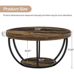 Table Basse Ronde Lantine de 32 Pouces, Table Centrale en Bois à 2 Niveaux Style Ferme avec Étagères de Rangement Ouvertes pour Salon, Marron Rustique