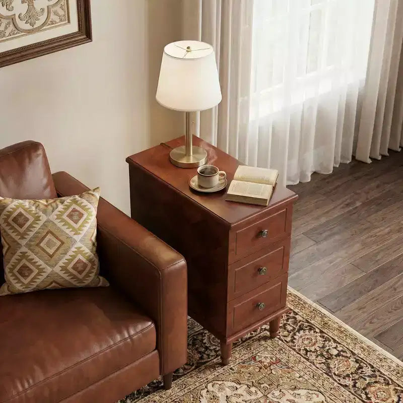 MAYEERTY Fully Assembled Wood Nightstand, Narrow 3-Drawer Side Table for Bedroom