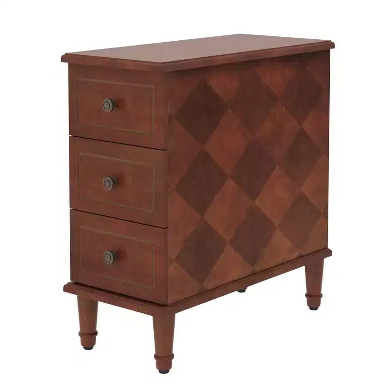 MAYEERTY Table de chevet en bois entièrement assemblée, Table d'appoint étroite à 3 tiroirs pour chambre à coucher