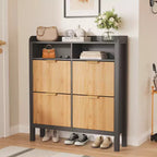 Shoe Storage Cabinet with 4 Flip Drawers, Fluted Narrow Shoe Organizer with Legs, Freestanding Hidden Cabinet for Entryway and Hallway