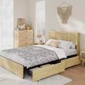 Queen Bed Frame with Rattan Headboard, Sturdy Metal Platform and Wooden Slats, No Box Spring Needed