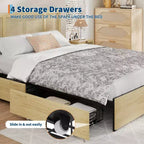 Cadre de lit Queen Size avec tête de lit en rotin, plateforme en métal robuste et lattes en bois, aucun sommier tapissier requis