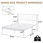Cadre de lit plateforme Queen avec tête de lit, construction en métal robuste, rangement sous le lit de 12,6 pouces, lattes solides, silencieux, pas besoin de sommier tapissier, blanc